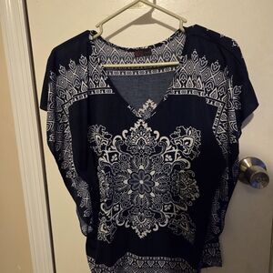 Agenda Navy Blue Mandala Patterned Top
